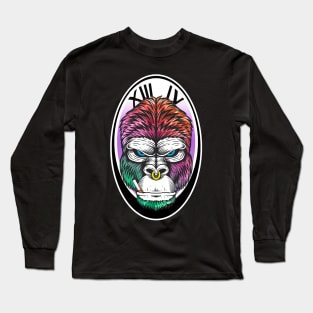 Angry Rainbow Gorilla Face Long Sleeve T-Shirt